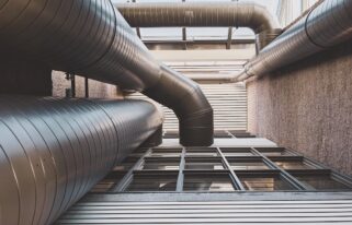 Interior view of HVAC ducts and windows
